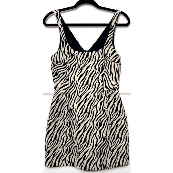 BEC BRIDGE 90s Zebra Stripe Square Neck Sleeveless Cutout Open Back Mini Dress 2 - Picture 7 of 13